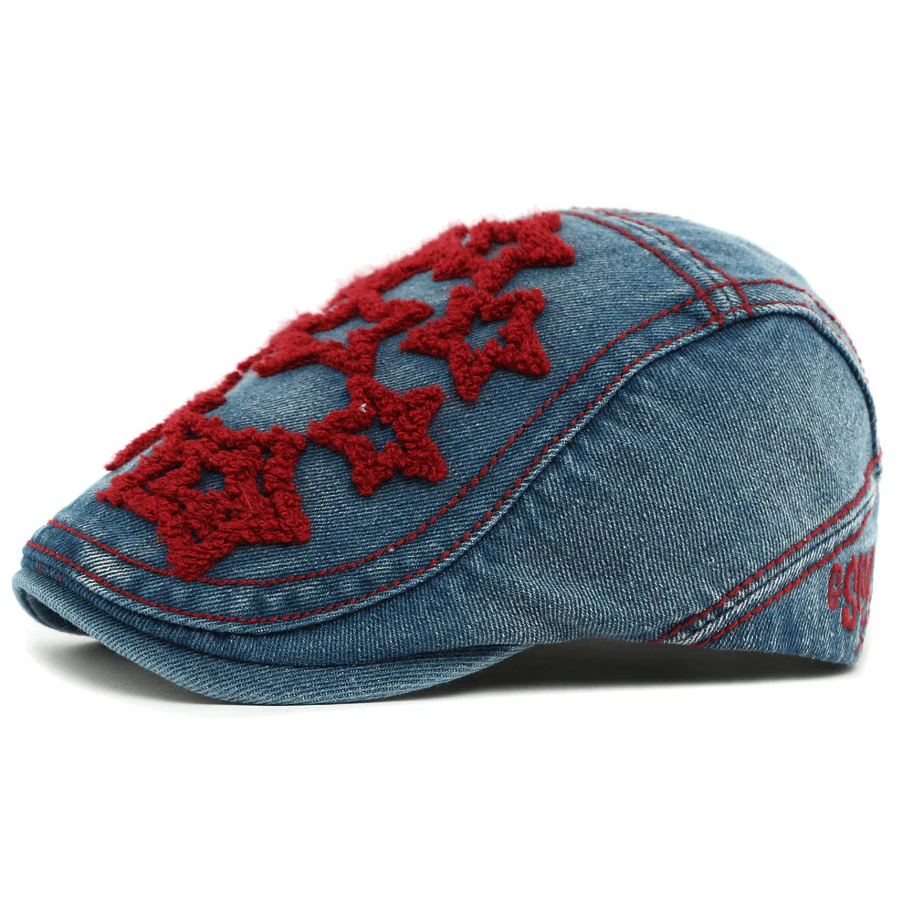 Denim Star Embroidered Men's Beret Hat