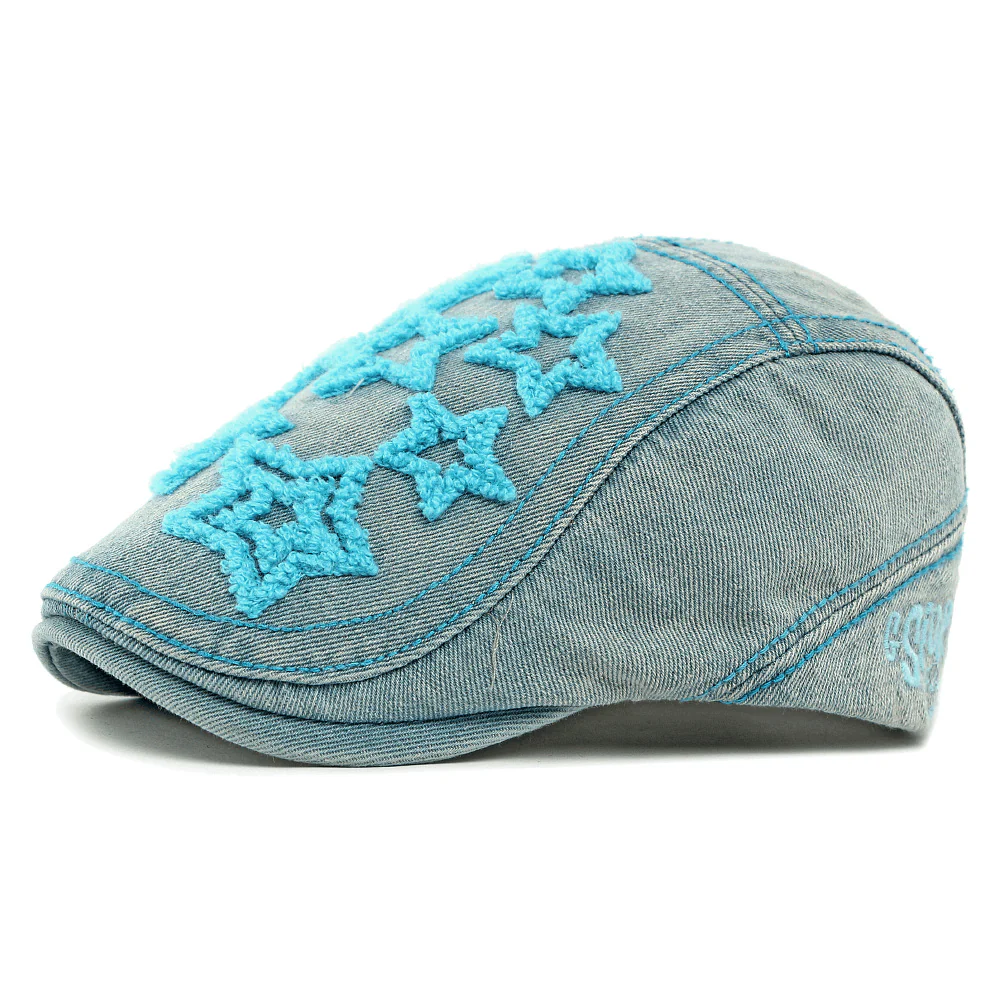 Denim Star Embroidered Men's Beret Hat - Image 7