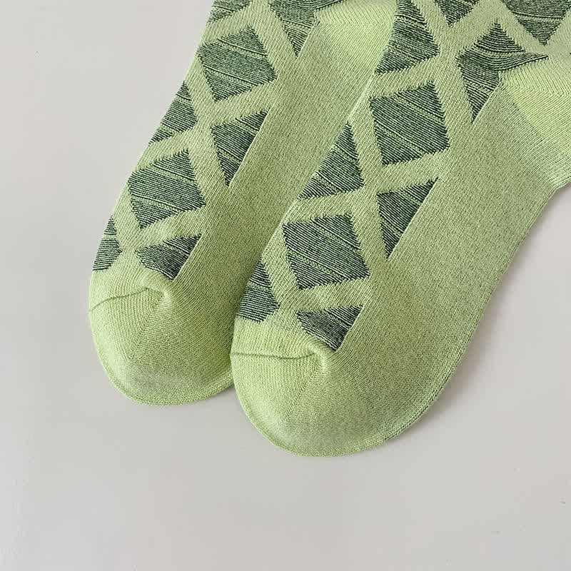 Diamond Pattern Fashion Plaid Knitting Cotton Crew Socks - Image 11