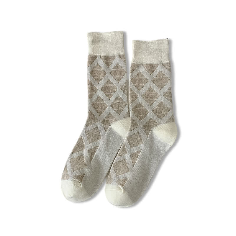 Diamond Pattern Fashion Plaid Knitting Cotton Crew Socks - Image 15