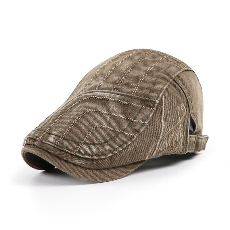 Distressed Embroidery Duckbill Flat Beret Hat - Image 10