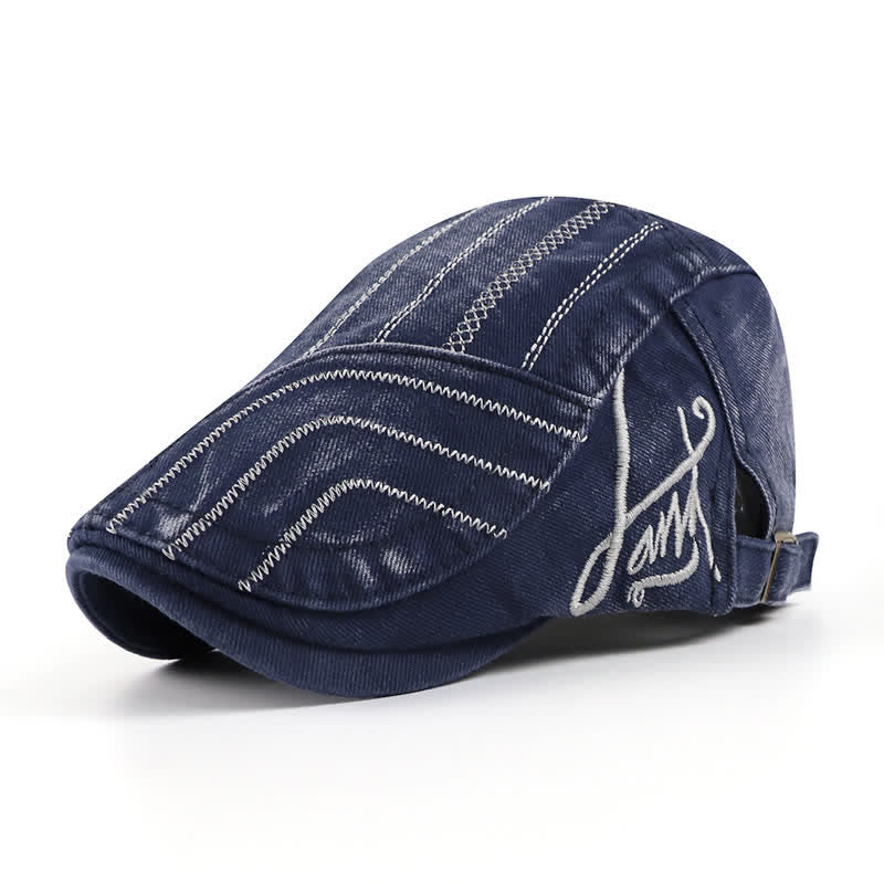 Distressed Embroidery Duckbill Flat Beret Hat - Image 6