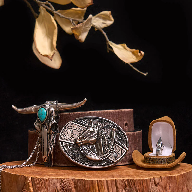 DIY Hidden Knife Belt Buckle Turquoise Bull Pendant Knife Ring Bundle Set - Image 16