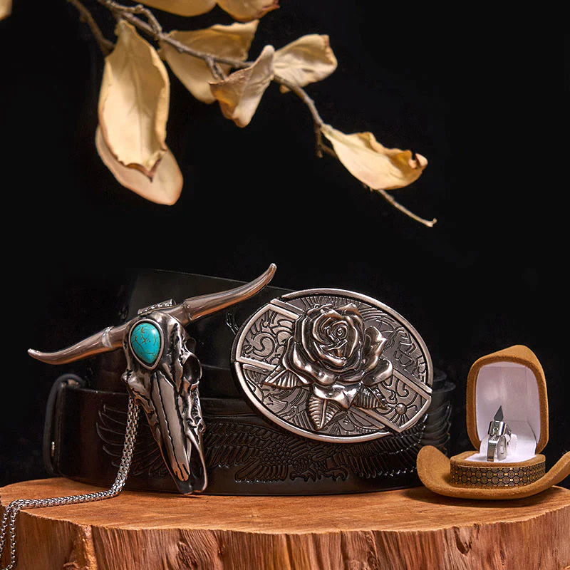DIY Hidden Knife Belt Buckle Turquoise Bull Pendant Knife Ring Bundle Set - Image 20