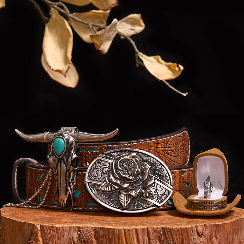 DIY Hidden Knife Belt Buckle Turquoise Bull Pendant Knife Ring Bundle Set - Image 21