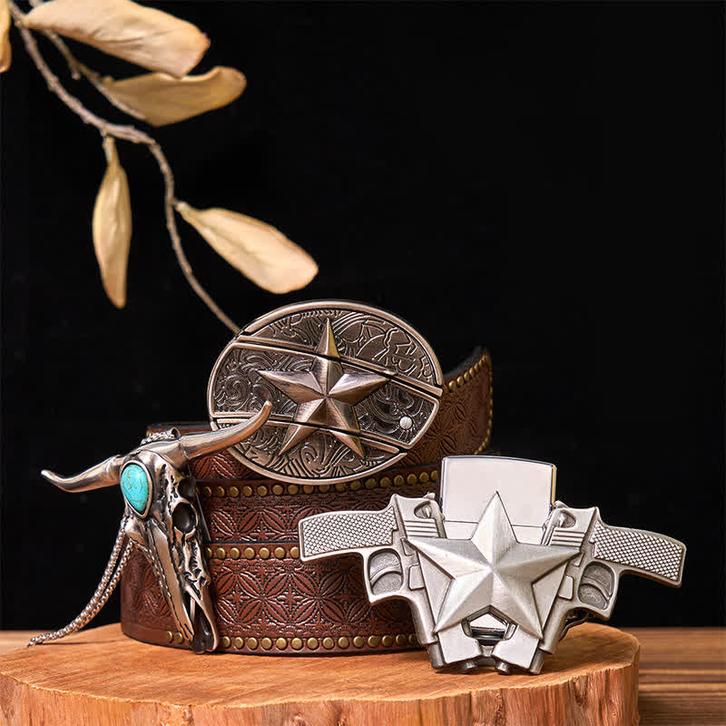 DIY Star Hidden Knife Belt Buckle Lighter Turquoise Longhorn Pendant Bundle Set - Image 8