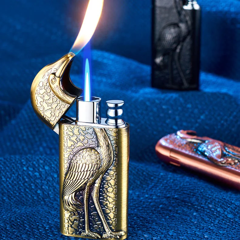 Double Flame Embossed Grus Japonensis Refillable Butane Lighter - Image 5