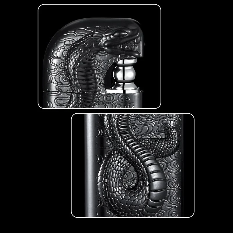 Double Flame Embossed Serpent King Refillable Butane Lighter - Image 12