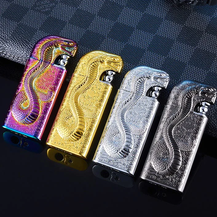 Double Flame Embossed Serpent King Refillable Butane Lighter - Image 14