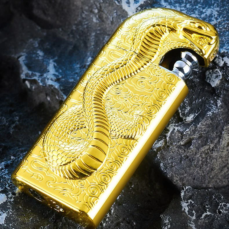 Double Flame Embossed Serpent King Refillable Butane Lighter - Image 7