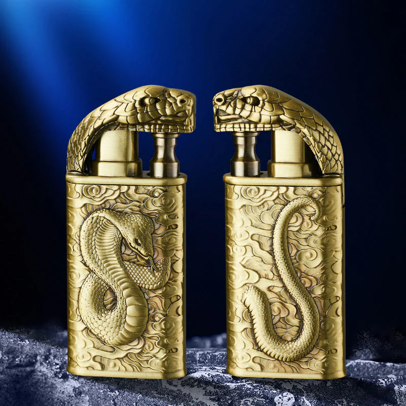Double Flame Embossed Wild Crocodile Refillable Butane Lighter - Image 13