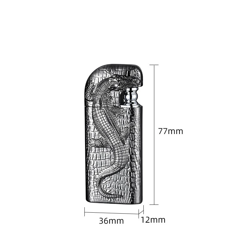 Double Flame Embossed Wild Crocodile Refillable Butane Lighter - Image 11