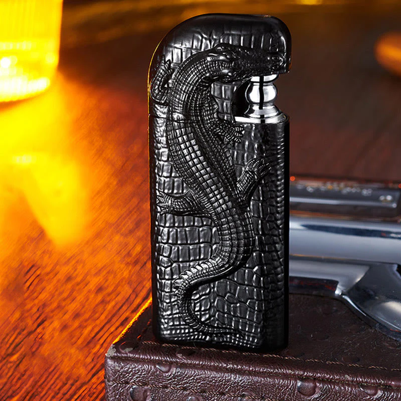 Double Flame Embossed Wild Crocodile Refillable Butane Lighter - Image 7