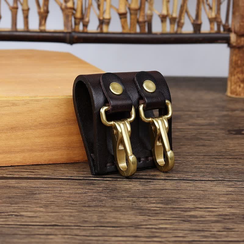 Double Metal Hooks Belt Loop Leather Key Holder - Image 12