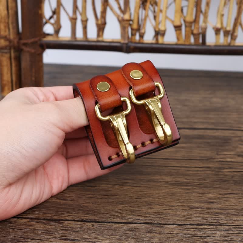 Double Metal Hooks Belt Loop Leather Key Holder - Image 13