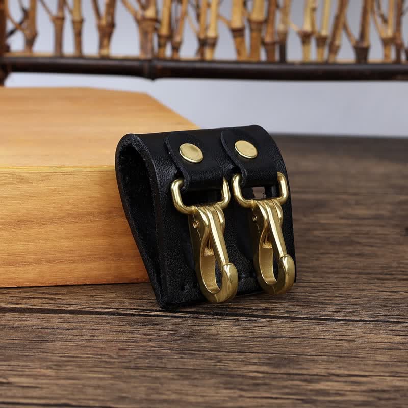 Double Metal Hooks Belt Loop Leather Key Holder - Image 5
