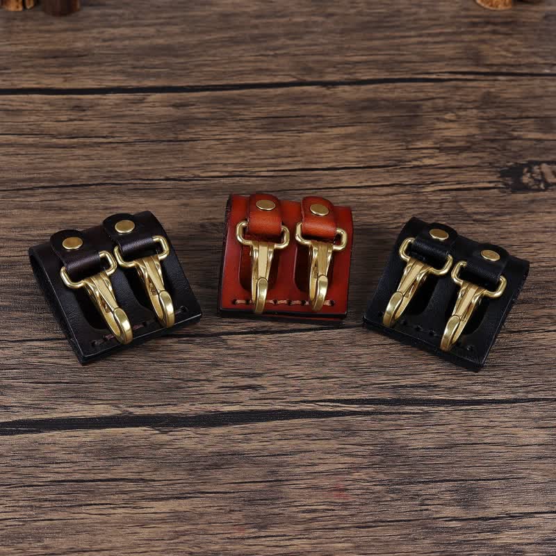 Double Metal Hooks Belt Loop Leather Key Holder - Image 7