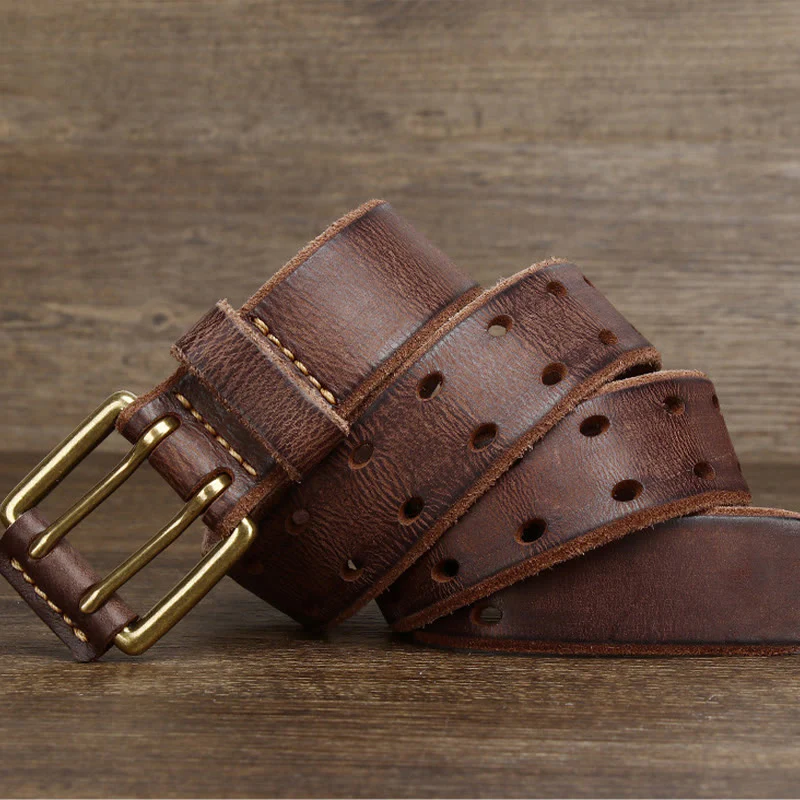Double Prong Buckle Western 2 Holes Leather Belt - Image 3