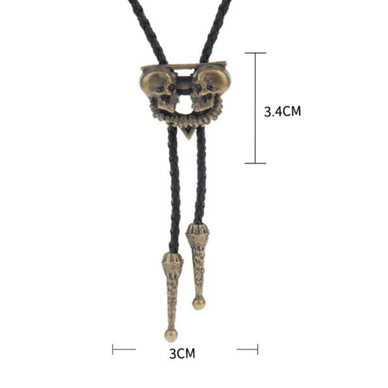 Double Skeleton Skull Heads Bolo Tie - Image 10