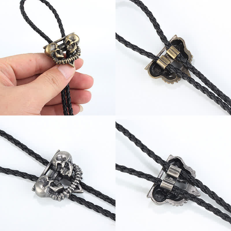 Double Skeleton Skull Heads Bolo Tie - Image 3