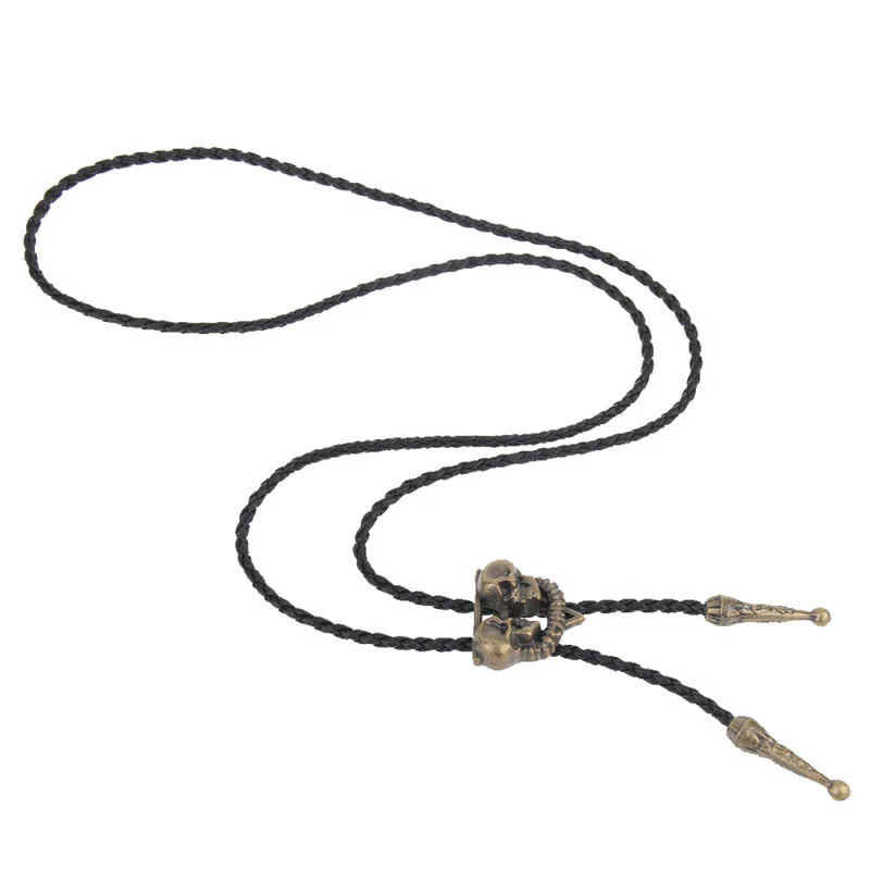 Double Skeleton Skull Heads Bolo Tie - Image 9