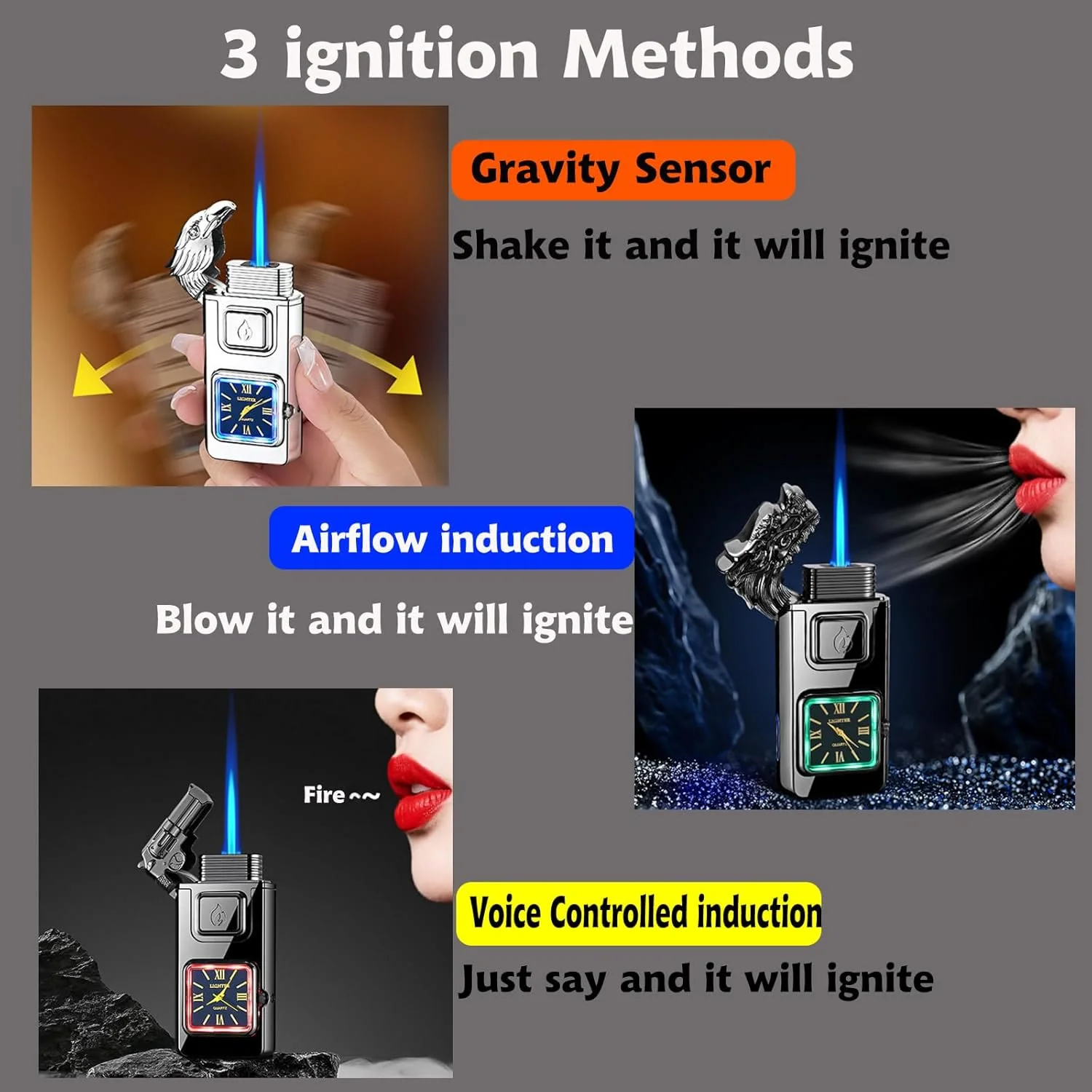 Dragon Head LED Inflatable Butane Lighter With Clock - Image 3