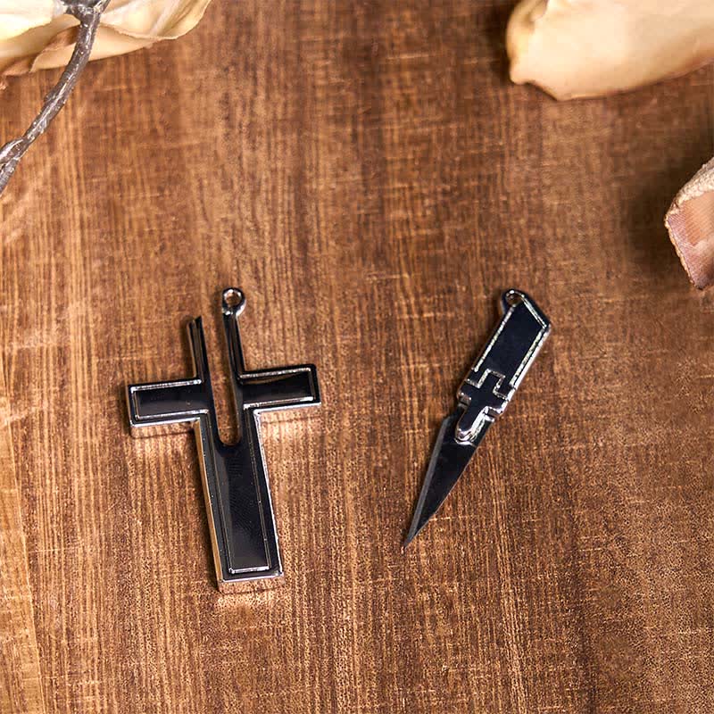 Dual Deers DIY Hidden Knife Belt Buckle Bull Pendant Creative Cross Necklace Bundle Set - Image 6