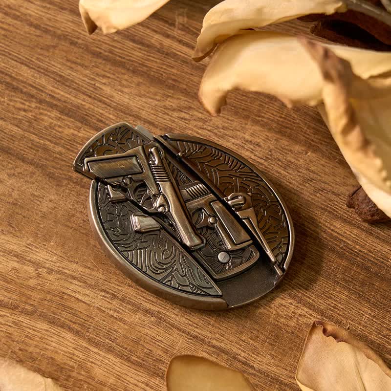 Dual Guns DIY Hidden Knife Belt Buckle Star Flask Buckle Rose Lighter Bundle Set - Image 2