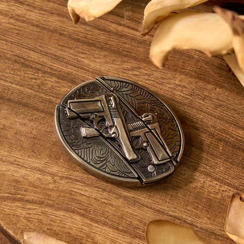 Dual Guns DIY Hidden Knife Belt Buckle Star Flask Buckle Rose Lighter Bundle Set - Image 3