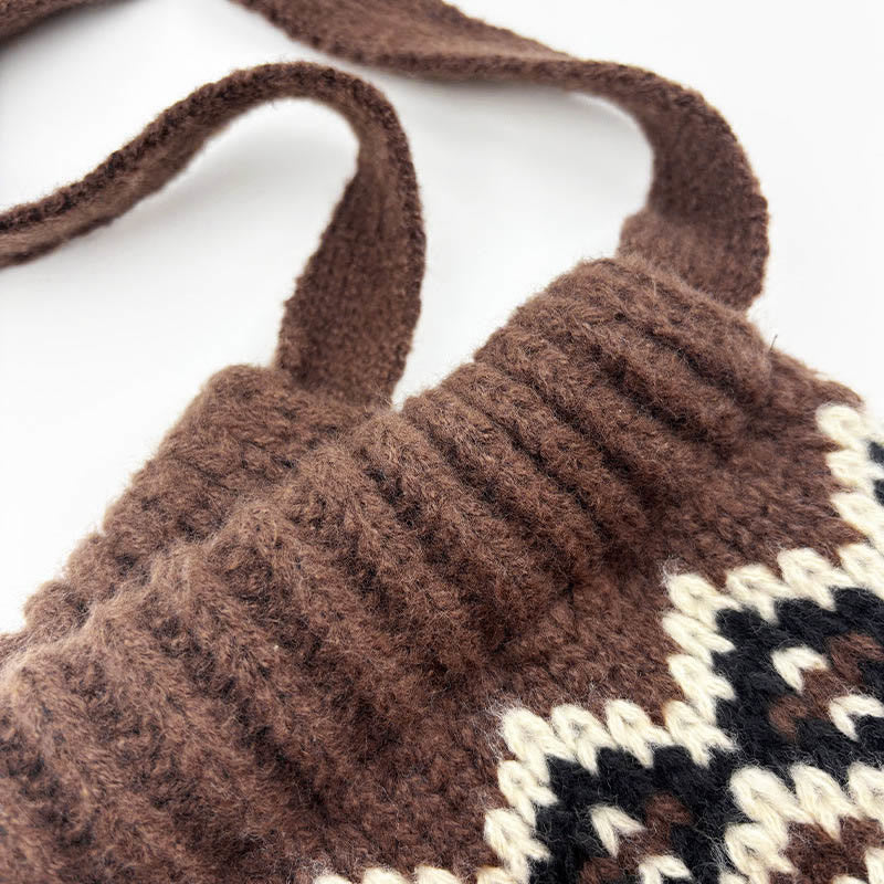 Dual-Purpose Women's Retro Patterned Knitted Hat Crossbody Bag - Image 7
