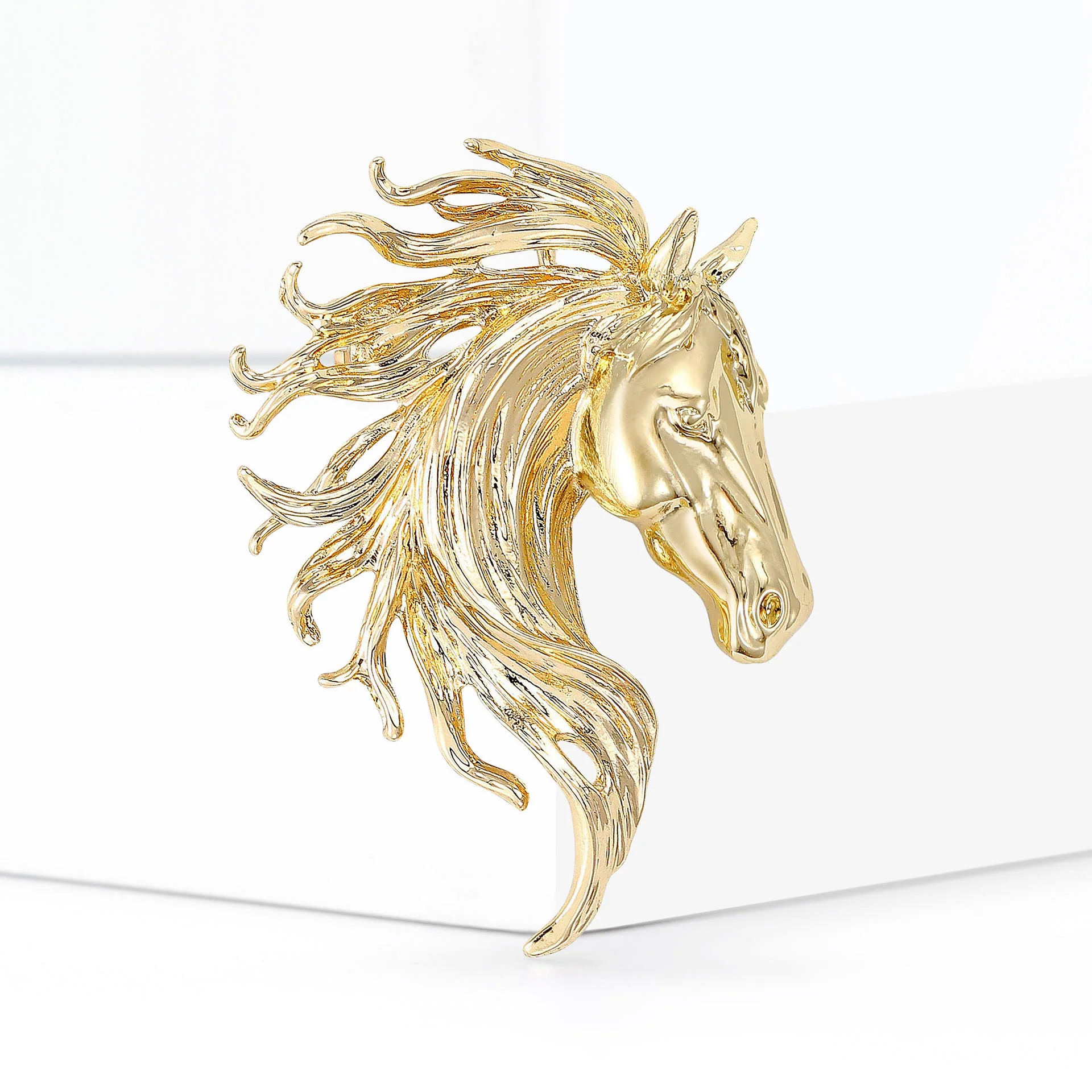 Dynamic Stallion Head Multi-Tone Metal Brooch