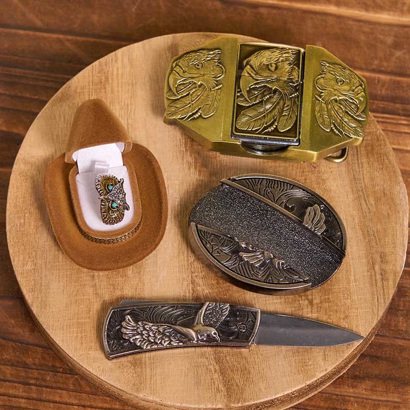 Eagle Theme DIY Hidden Knife Belt Buckle Lighter Ring Bundle Set - Image 3