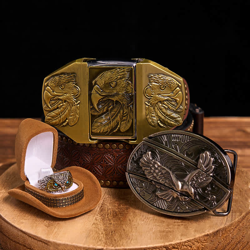 Eagle Theme DIY Hidden Knife Belt Buckle Lighter Ring Bundle Set - Image 6
