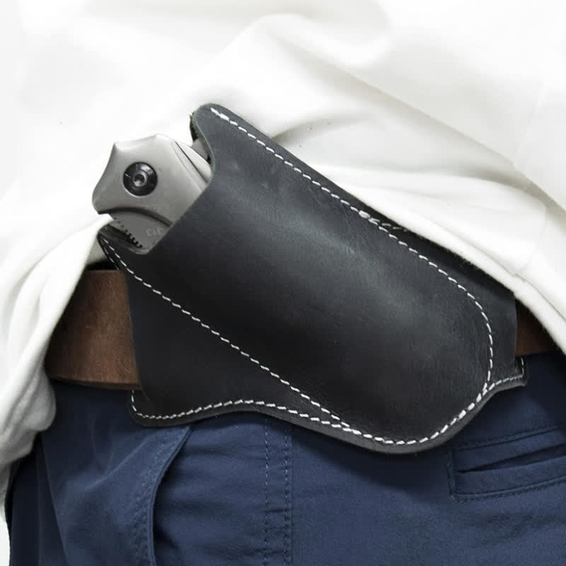 EDC Folding Knife Sheath Leather Holster Belt Bag - Image 4