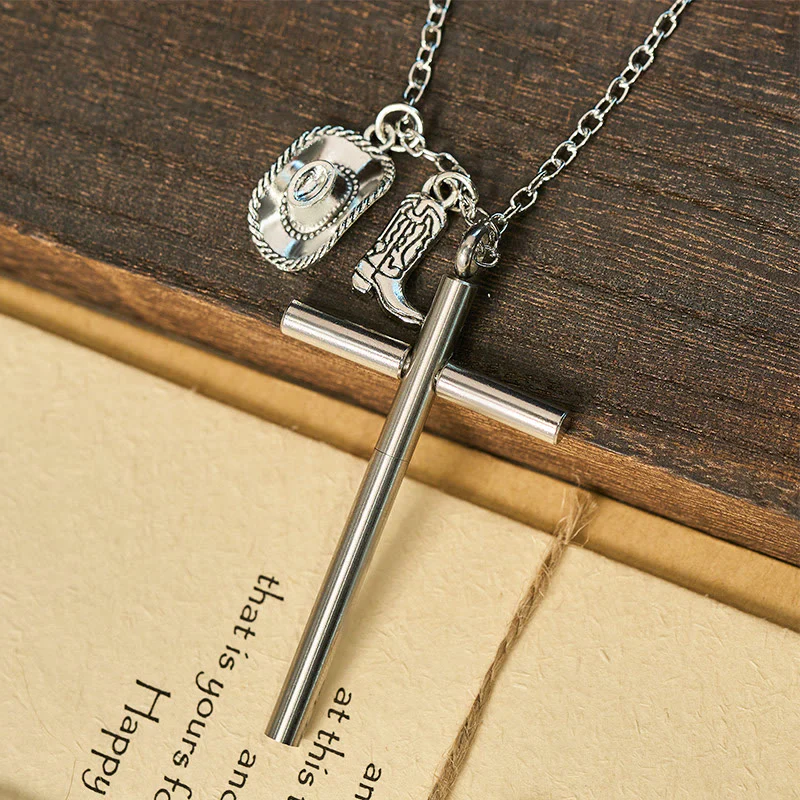 EDC Tool Cross Self-defense Needle & Silver Pendant Necklace - Image 5