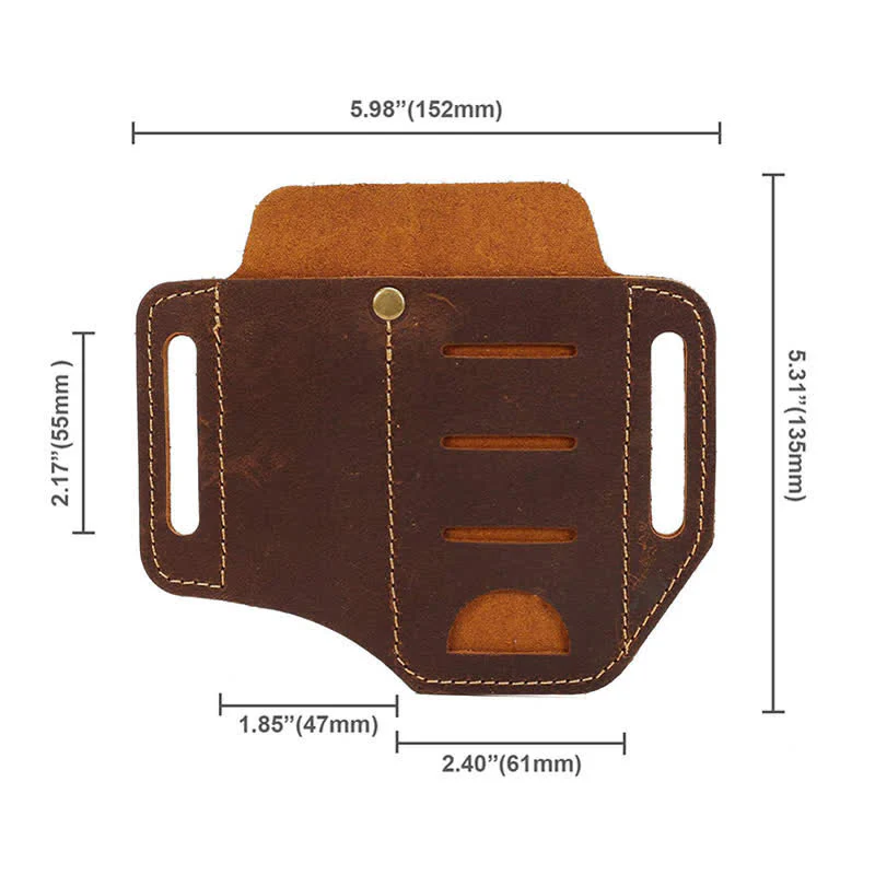 EDC Tool Storage Holster Folding Knife Flashlight Leather Belt Bag - Image 4