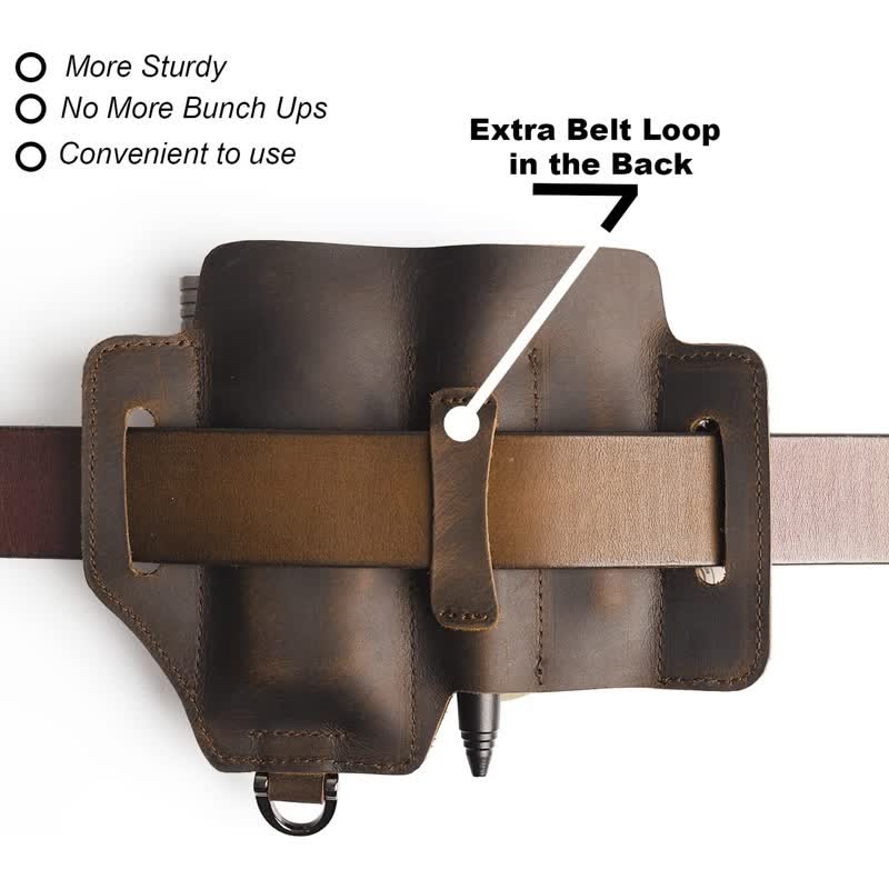 EDC Tool Storage Holster Folding Knife Flashlight Leather Belt Bag - Image 5