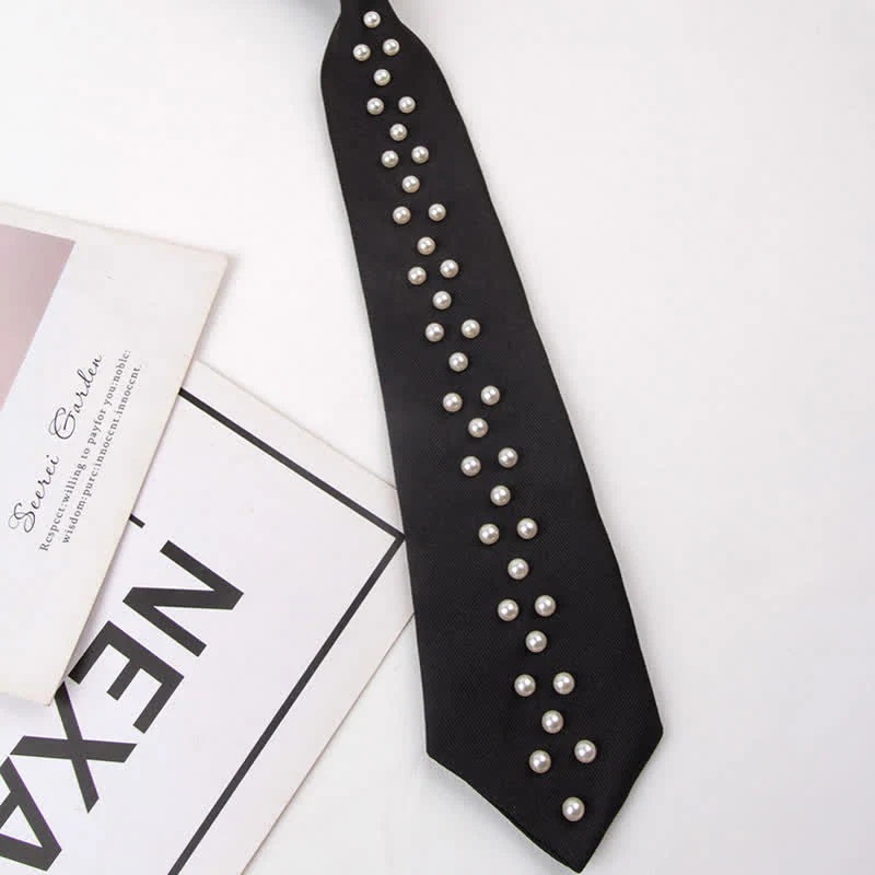 Elegant Artificial Pearls Studded Creative Necktie - Image 6