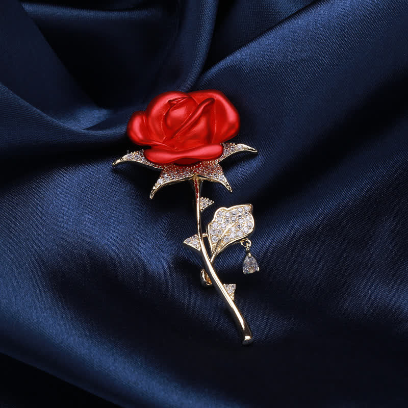 Elegant Gentle Red Rose Zircon Brooch - Image 3