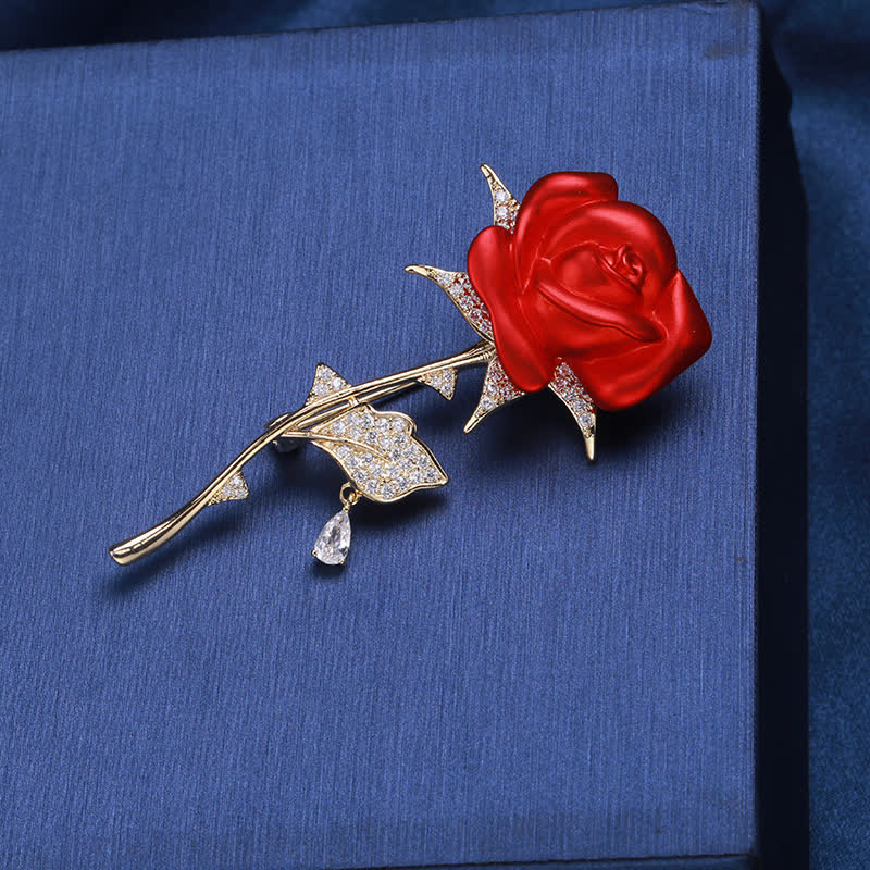 Elegant Gentle Red Rose Zircon Brooch - Image 4