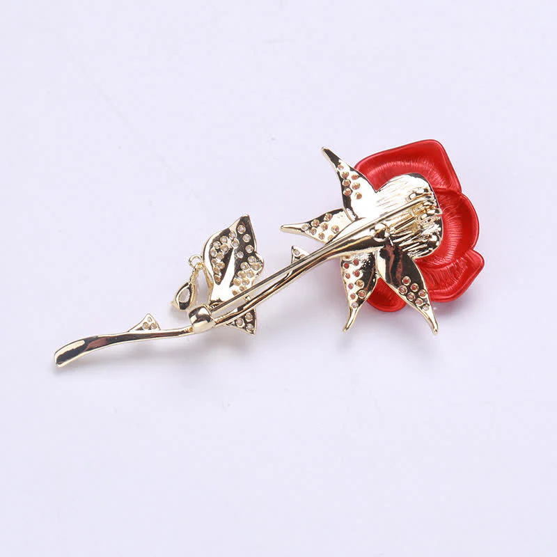 Elegant Gentle Red Rose Zircon Brooch - Image 7