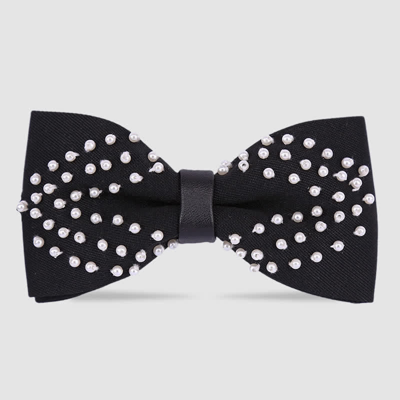 Elegant Hand-Embroidered Black & White Pearls Bow Tie - Image 5