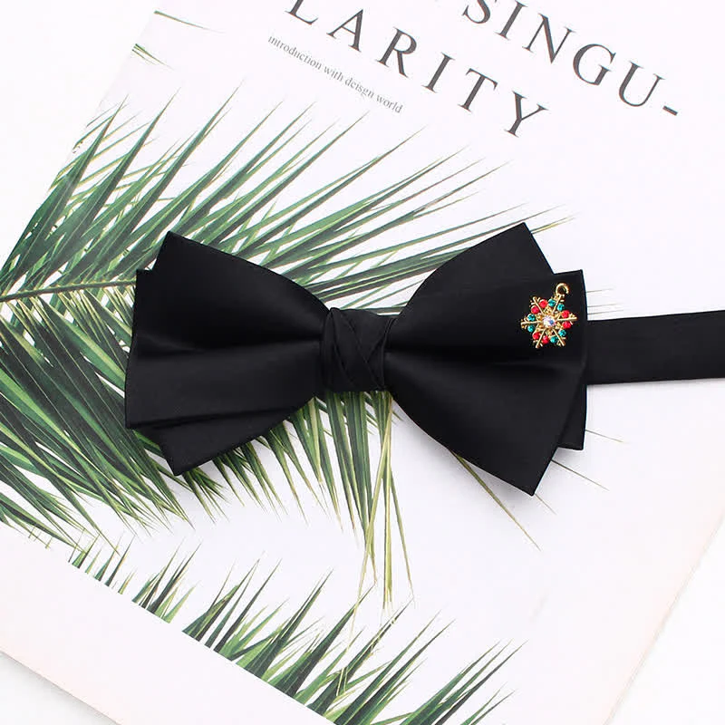 Elegant Metallic Accents Black Double Layers Bow Tie - Image 13