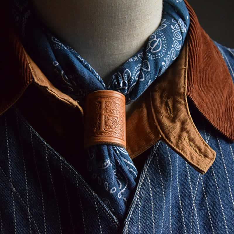 Embossing English Letter A-Z Pattern Leather Scarf Ring - Image 3