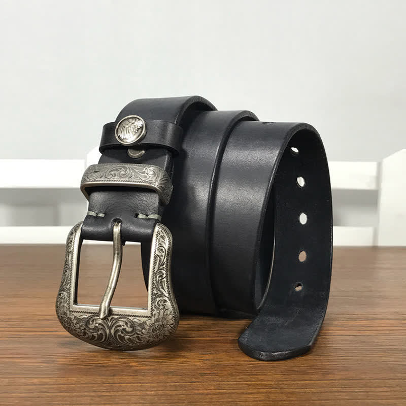 Engraved Floral Indian Element Loop Leather Belt - Image 9