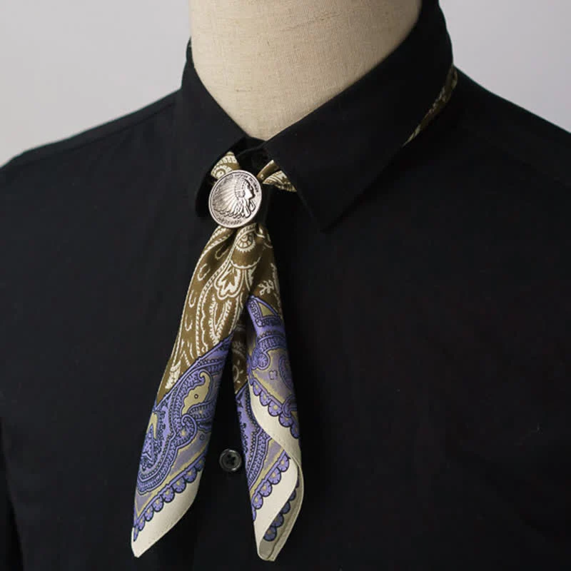 Exotic Paisley Printed Square Scarf with Scarf Buckle - Image 3