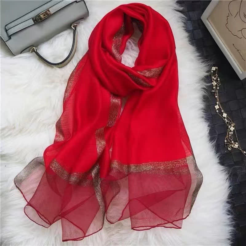 Exotic Style Golden Edge Solid Color Thin Scarf - Image 12