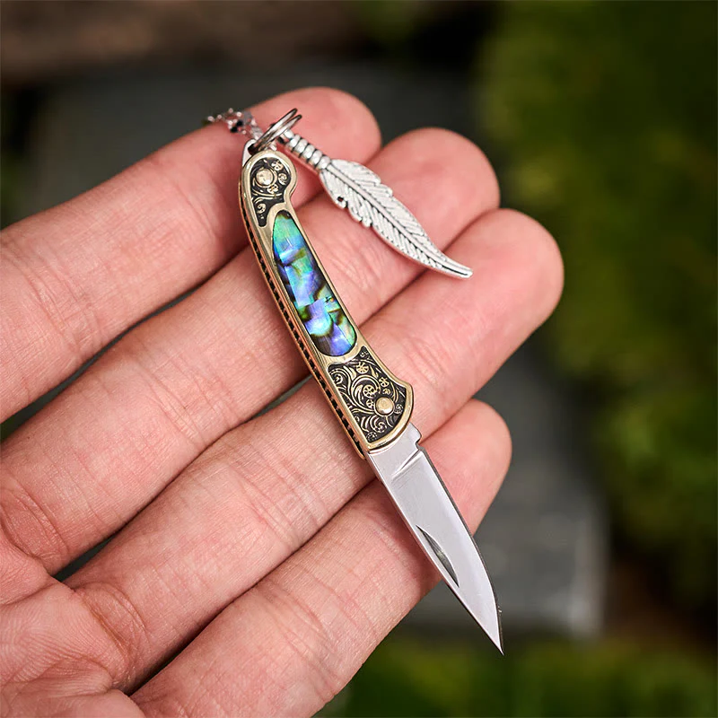 Exquisite Outdoor Tool Folding Knife Feather Pendant Necklace - Image 3