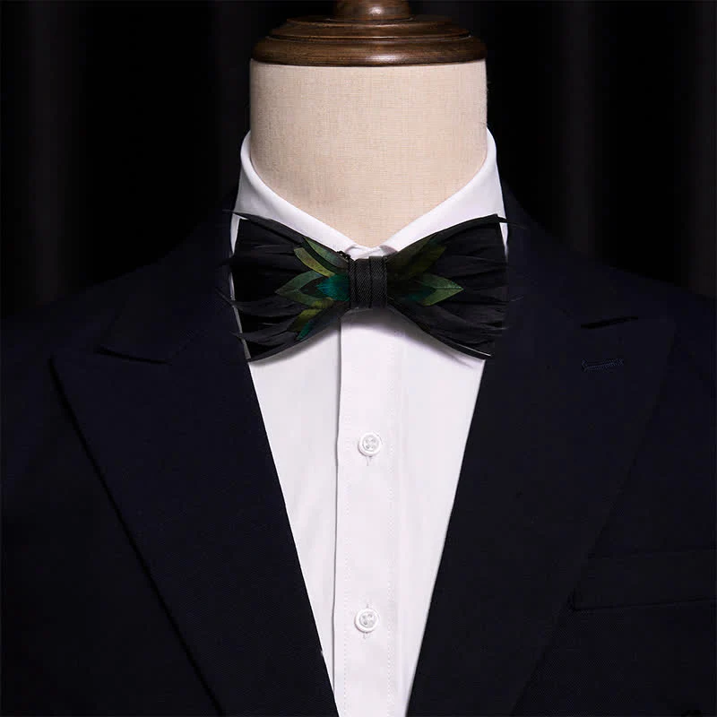 Fancy Black & Green Feather Bow Tie - Image 2