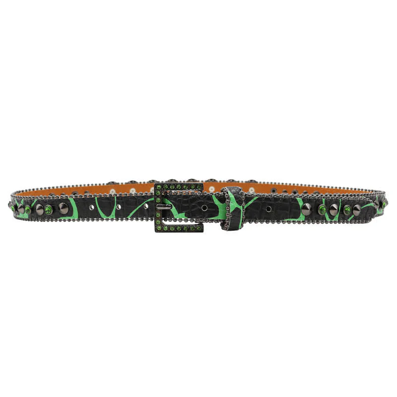 Fancy Gothic Skull Head Rivets Leopard Print Leather Belt - Image 10